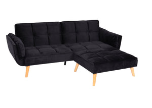 Schlafsofa mit Ottomane Couch Gästebett Schlaffunktion 218x175cm Samt schwarz