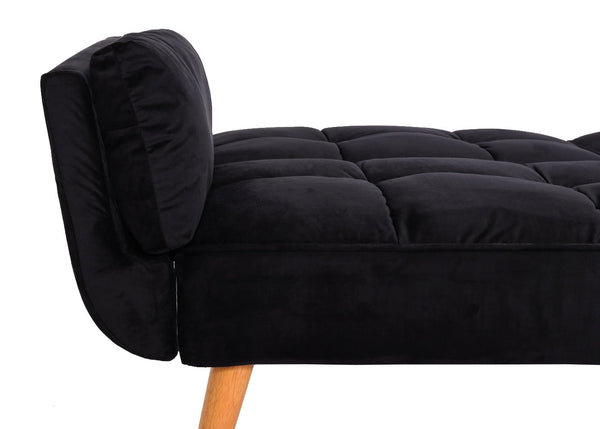 Schlafsofa mit Ottomane Couch Gästebett Schlaffunktion 218x175cm Samt schwarz