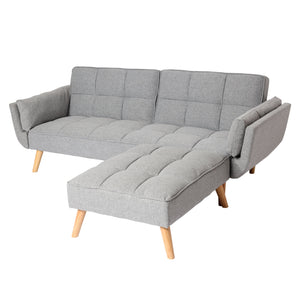 Schlafsofa mit Ottomane Couch Gästebett Schlaffunktion 218x175cm Stoff hellgrau