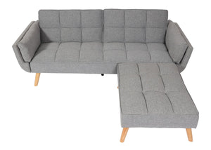 Schlafsofa mit Ottomane Couch Gästebett Schlaffunktion 218x175cm Stoff hellgrau