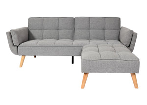 Schlafsofa mit Ottomane Couch Gästebett Schlaffunktion 218x175cm Stoff hellgrau
