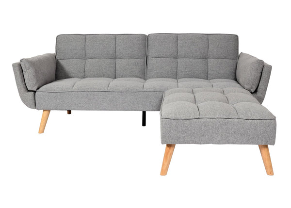 Schlafsofa mit Ottomane Couch Gästebett Schlaffunktion 218x175cm Stoff hellgrau