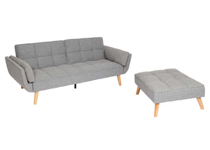 Schlafsofa mit Ottomane Couch Gästebett Schlaffunktion 218x175cm Stoff hellgrau