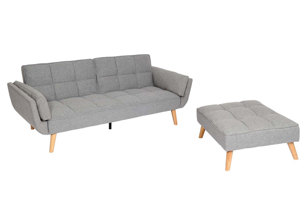 Schlafsofa mit Ottomane Couch Gästebett Schlaffunktion 218x175cm Stoff hellgrau