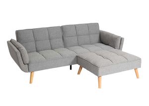Schlafsofa mit Ottomane Couch Gästebett Schlaffunktion 218x175cm Stoff hellgrau