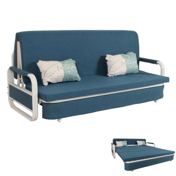 Schlafsofa Schlafcouch Sofa Bettkasten Liegefläche 190x185cm Stoff dunkelblau
