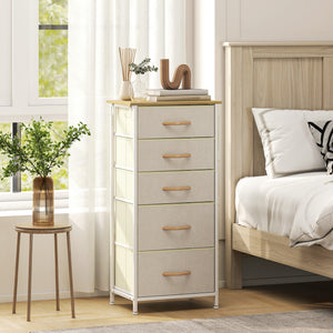 Schlafzimmer Kommode mit 5 Schubladen und Haken beige