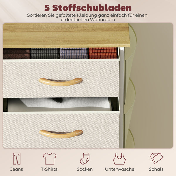 Schlafzimmer Kommode mit 5 Schubladen und Haken beige