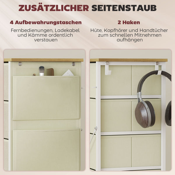 Schlafzimmer Kommode mit 5 Schubladen und Haken beige