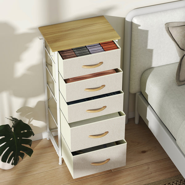 Schlafzimmer Kommode mit 5 Schubladen und Haken beige