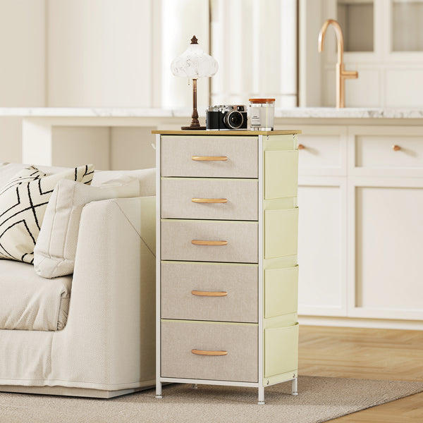 Schlafzimmer Kommode mit 5 Schubladen und Haken beige