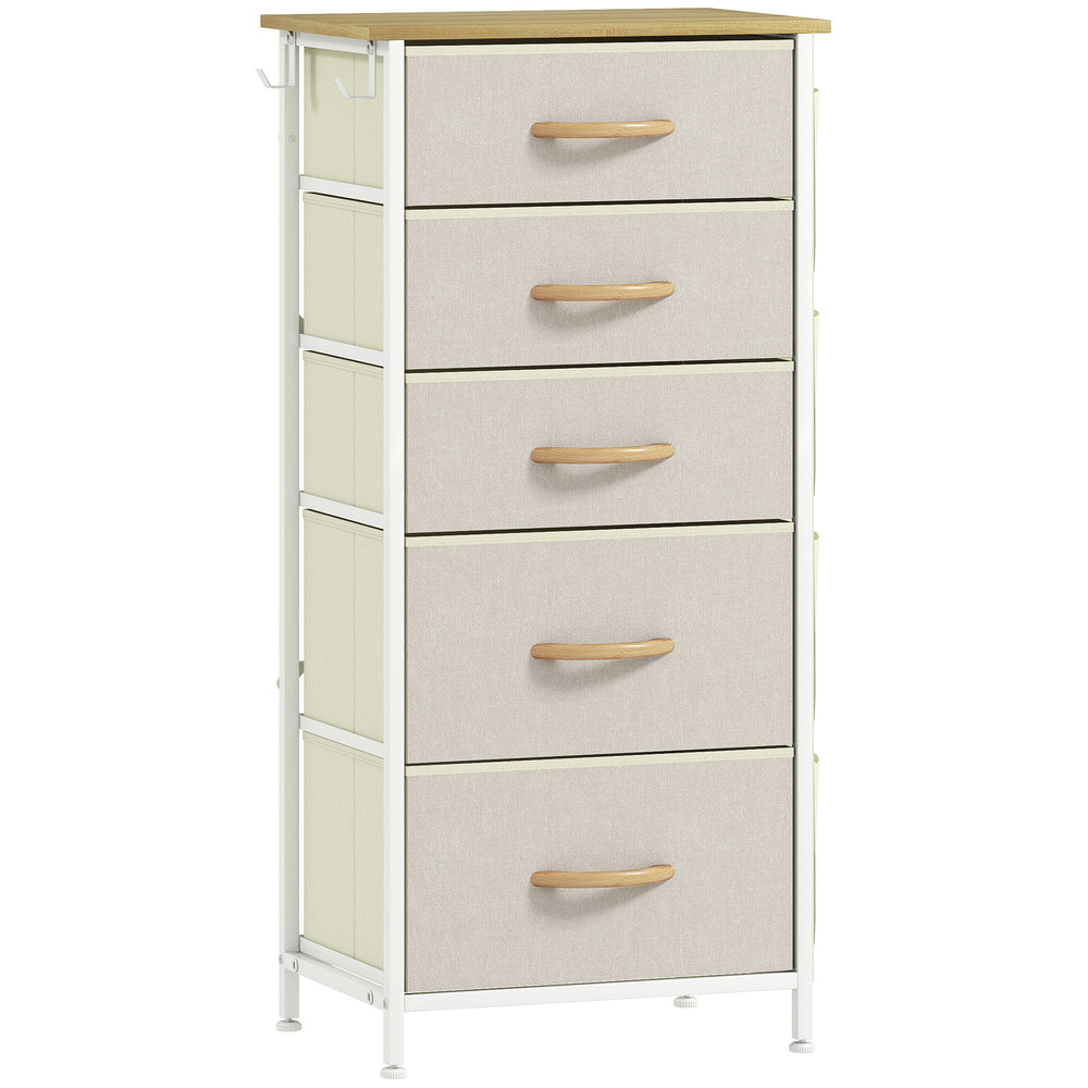 Schlafzimmer Kommode mit 5 Schubladen und Haken beige