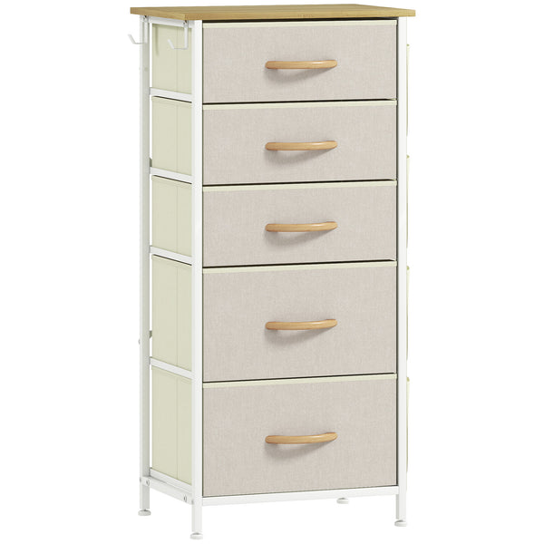 Schlafzimmer Kommode mit 5 Schubladen und Haken beige