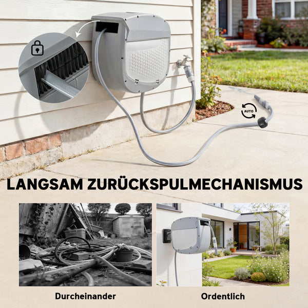 Schlauchtrommel schwenkbar mit 30m Gartenschlauch und Aufrollung