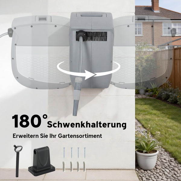 Schlauchtrommel schwenkbar mit 30m Gartenschlauch und Aufrollung