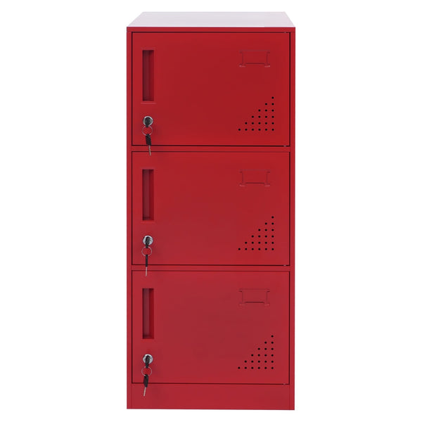 Stahl Schliessfachschrank 3 Türen rot, 90x38x45cm Spind