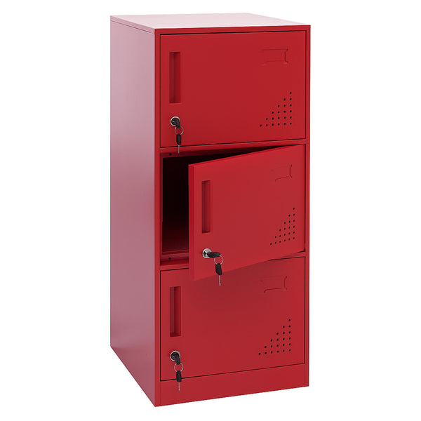 Stahl Schliessfachschrank 3 Türen rot, 90x38x45cm Spind