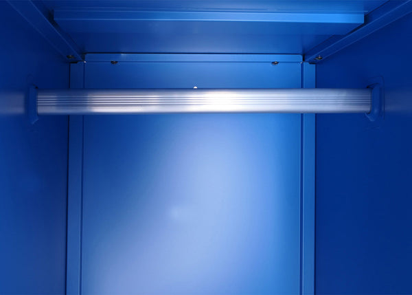 Stahl Schliessfachschrank mit Kleiderstange, blau, 90x38x45cm