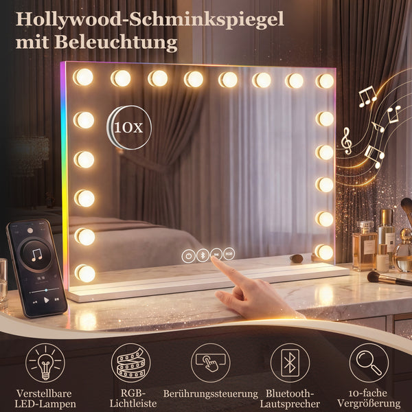 Schminkspiegel mit LED dimmbar Bluetooth Lautsprecher Vergrösserung