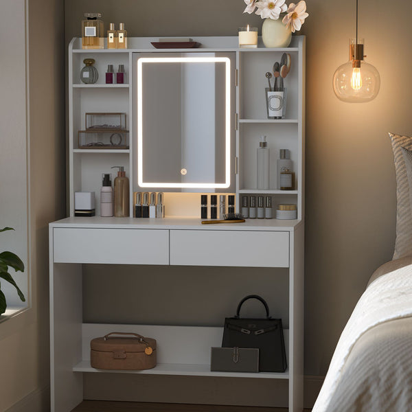 Dressing table/vanity with LED lighting and large mirror