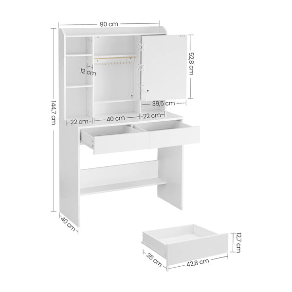 Dressing table/vanity with LED lighting and large mirror