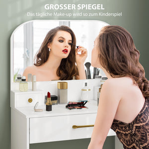 Schminktisch mit Spiegel und Schubladen kompakt weiss