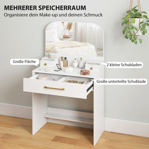 Schminktisch mit Spiegel und Schubladen kompakt weiss