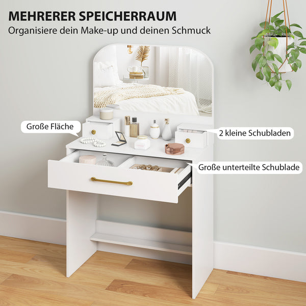 Schminktisch mit Spiegel und Schubladen kompakt weiss