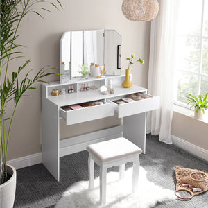 White vanity table with mirror