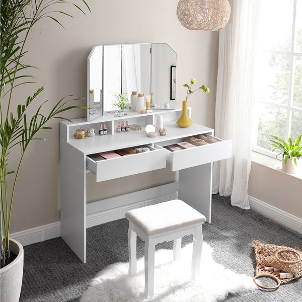 White vanity table with mirror