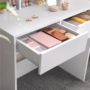 White vanity table with mirror