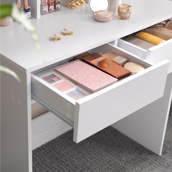 White vanity table with mirror