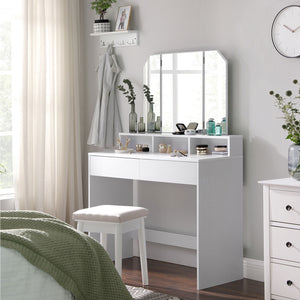 White vanity table with mirror