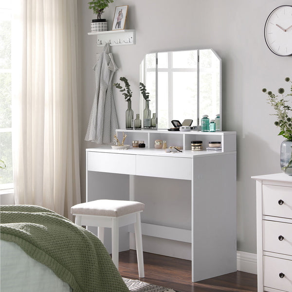 White vanity table with mirror