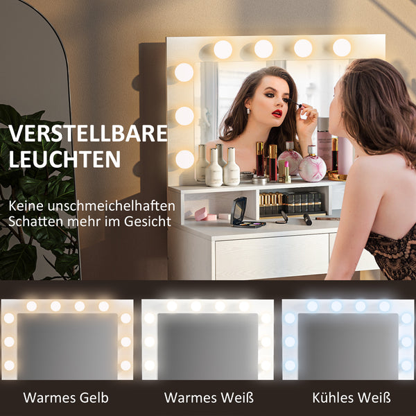 Schminktisch mit beleuchtetem Spiegel und Schubladen weiss