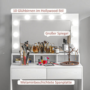 Schminktisch mit beleuchtetem Spiegel und Schubladen weiss