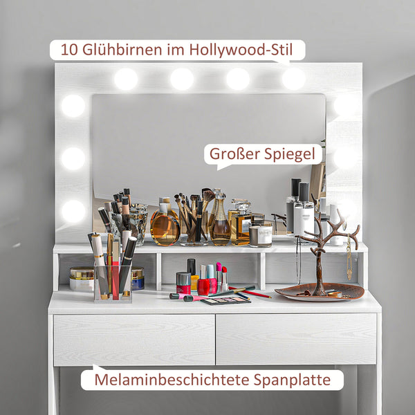 Schminktisch mit beleuchtetem Spiegel und Schubladen weiss