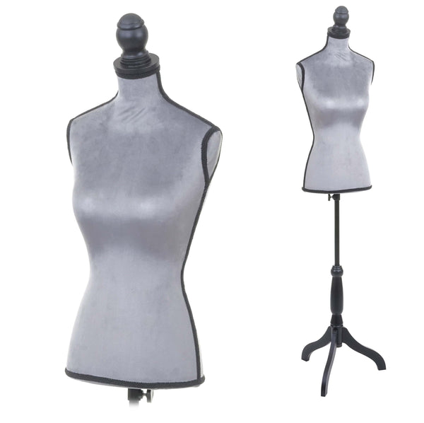 Schneiderpuppe Schaufensterpuppe Torso weiblich Schaumstoff Samt grau