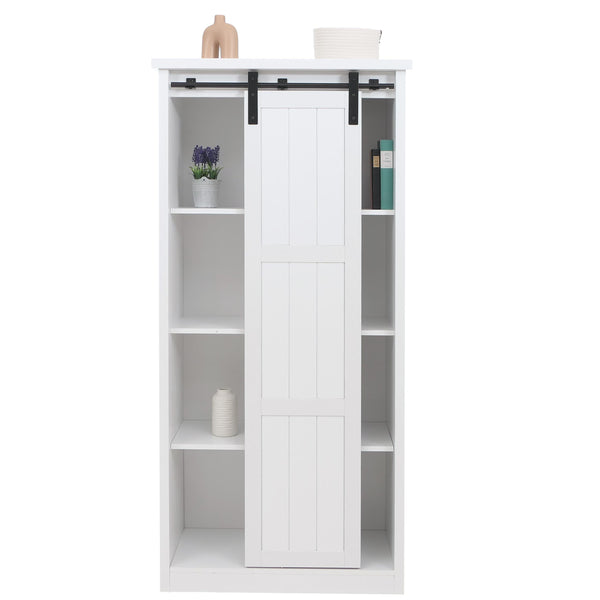 Schrank Kommode Highboard Schiebetür 8 Staufächer Industrial 163x76x38cm weiss