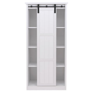 Schrank Kommode Highboard Schiebetür 8 Staufächer Industrial 163x76x38cm weiss