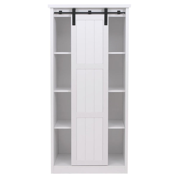 Schrank Kommode Highboard Schiebetür 8 Staufächer Industrial 163x76x38cm weiss