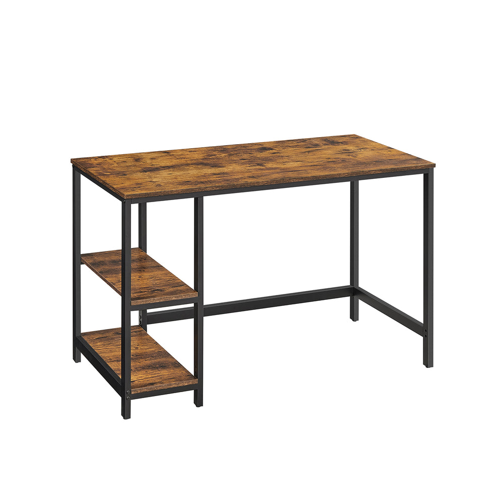 Bureau, bureau d'ordinateur avec 2 étagères, marron, style industriel