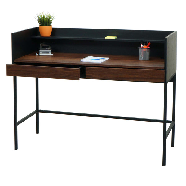 Schreibtisch Bürotisch Computertisch Schublade 120x50cm Holz Metall Walnuss-Optik
