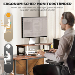 Schreibtisch L-förmig mit Regalen und Monitorständer braun