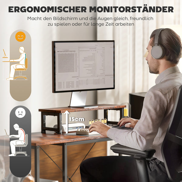 Schreibtisch L-förmig mit Regalen und Monitorständer braun