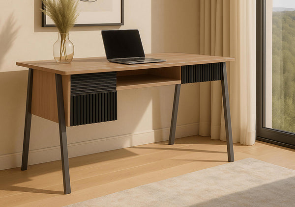 Moderner Schreibtisch aus MDF und Metall, 120x60cm natur