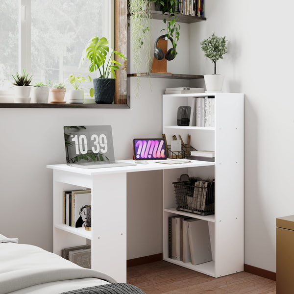 Schreibtisch Arbeitstisch Home Office mit Regalen 120x55cm weiss