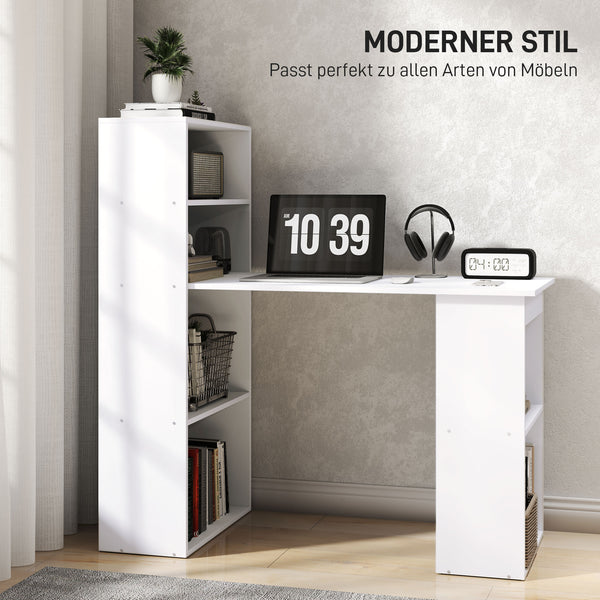 Schreibtisch Arbeitstisch Home Office mit Regalen 120x55cm weiss