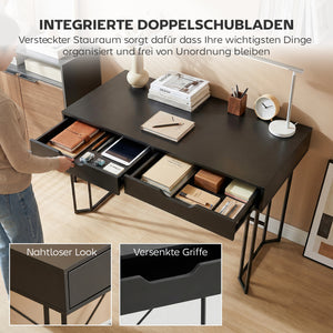 Schreibtisch mit Schubladen für Home Office schwarz