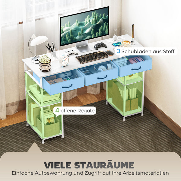 Schreibtisch mit USB Steckdosen Regalen und Schubladen weiss